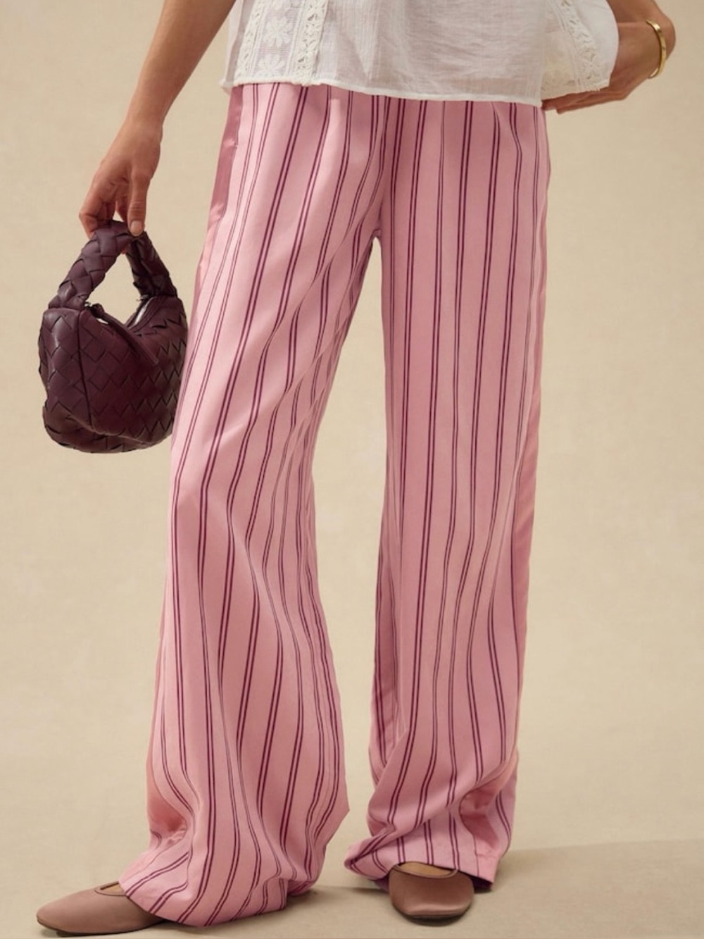NWOT Women's Petite Pink Striped Wide-Leg Pants Size 16